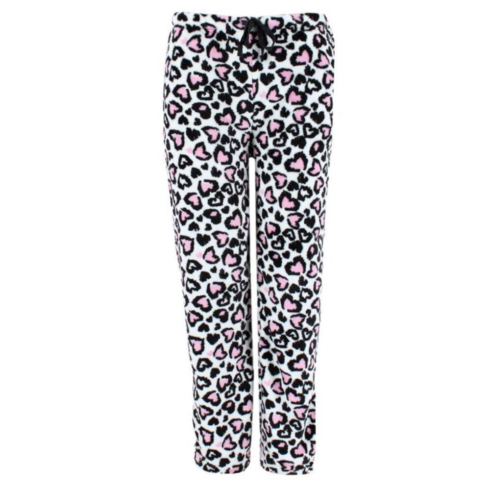 CTM Women's Plush Heart Cheetah Print Pajama Pants